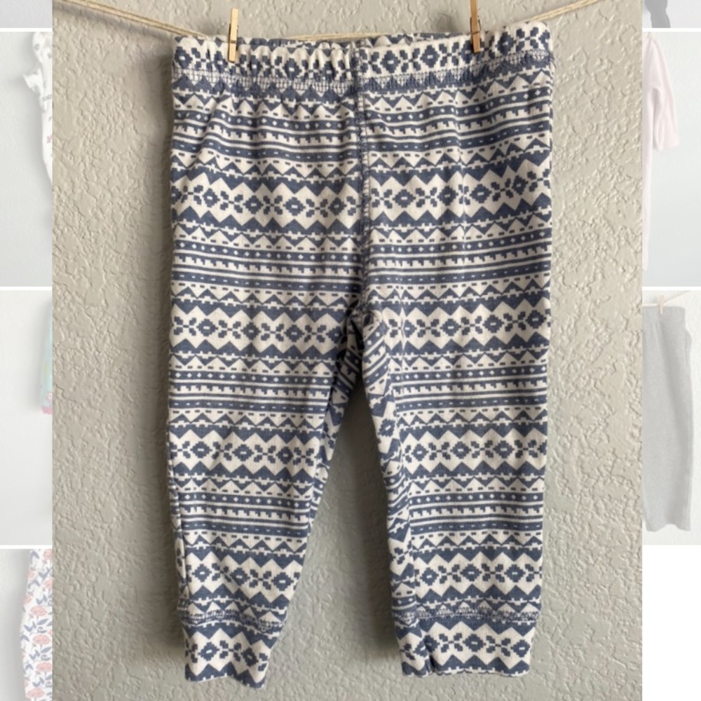 Carters white pants w/ blueish gray winter design